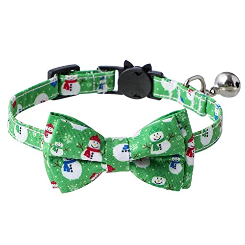 FUNAT Katzenhalsbänder 1.0 * 28 cm, Weihnachten Nette Cartoon Schneemann Haustier Bowknot Bell Katze Halsband, rot grüne Blaue Bowknot Katze Halsband von FUNAT