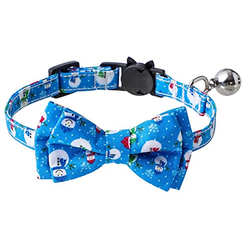 FUNAT Katzenhalsbänder 1.0 * 28 cm, Weihnachten Nette Cartoon Schneemann Haustier Bowknot Bell Katze Halsband, rot grüne Blaue Bowknot Katze Halsband von FUNAT