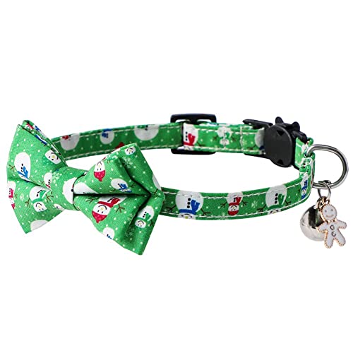 FUNAT Katzenhalsbänder 1.0 * 28 cm, Weihnachten Nette Cartoon Schneemann Haustier Bowknot Bell Katze Halsband, rot grüne Blaue Bowknot Katze Halsband von FUNAT