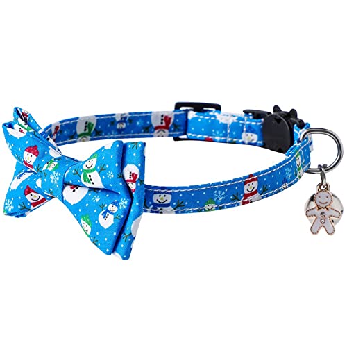 FUNAT Katzenhalsbänder 1.0 * 28 cm, Weihnachten Nette Cartoon Schneemann Haustier Bowknot Bell Katze Halsband, rot grüne Blaue Bowknot Katze Halsband von FUNAT