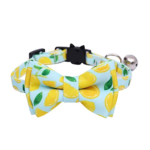 FUNAT Katzenhalsband mit Fliege und Glocken Fruchtmuster, Sommer Stil Pet Bowtie Halsband für Hund Katze Kätzchen Welpen, Abnehmbare Fliege Hundehalsband Kunststoffschnallen von FUNAT