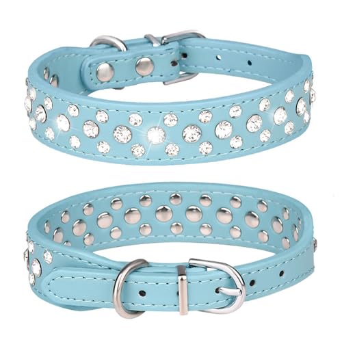 FUNAT Kleines Hundehalsband, Wasser Diamant Pu Katze und Hund Halsband, Verstellbares Hundehalsband Strass, Kristallhalsband für Katzen und kleine und mittlere Hunde von FUNAT