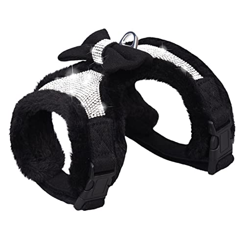 FUNAT Plüsch Brustgurte für Hunde, Strass Winter Hundegeschirr, Weste Bow Harness für kleine mittlere Hunde von FUNAT