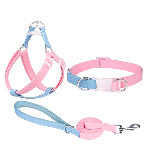 FUNAT Polyester Gurtband Hundehalsband, Kontrasttierhalsband Zugseil-Set für Harness, Einfache und stilvolle Macaron Halsband Geeignet für Katzen Hunde von FUNAT