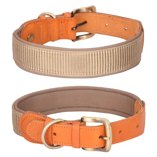 FUNAT Space Baumwolle Hundehalsband, Mittlere bis Große Halsbänder aus Echtem Leder, Farbblocking Outdoor taktisches Hundehalsband von FUNAT