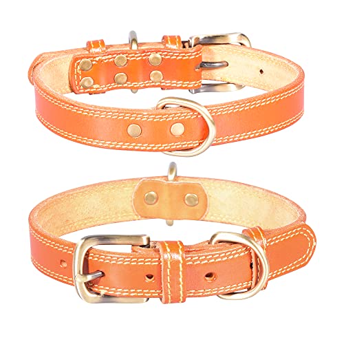 FUNAT Top Layer Rindsleder Haustier Halsband, Echtes Leder Hundehalsband, Bronze Schnalle Lederhalsband Geeignet für mittlere und große Hunde von FUNAT