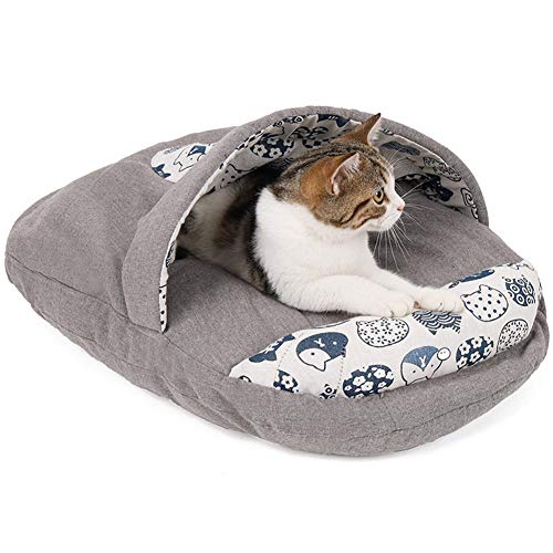 FUNAT Warmes Katzenbett im Winter, Warmes Haustierbett mit Kissen, Katzenschlafsack Hundehütte für Katzen Hunde Welpen in Allen Jahreszeiten erhältlich von FUNAT