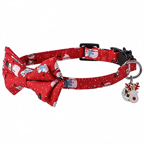 FUNAT Weihnachten Katze Halsbänder mit Fliege und Glocke, Breakaway Kätzchen Halsband für Katzen, Schneemann Haustier Bowknot Bell Katze Halsband 1.0 * 28cm von FUNAT