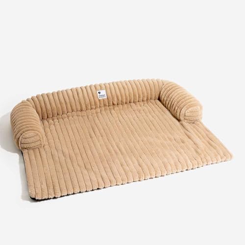 FUNNY FUZZY Calming Pet Couchbezüge für Sofa, 69,8 cm L × 61 cm B × 14 cm H, flauschige Haustierbett-Matte, Sofa-Pad mit Nackenrolle für kleine, mittelgroße und große Hunde und Katzen, Kamelbraun von FUNNY FUZZY