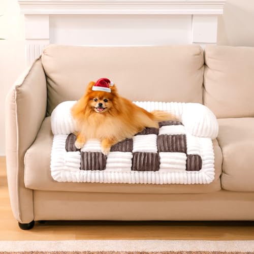 FUNNY FUZZY Haustier-Couch-Bezüge für Sofa, Hundesofa-Bezug, Schutz, 70 x 65 cm, gemütliches cremefarbenes Karo, waschbar, Haustierbett-Matte für Möbel, Sofabezug für Hunde und Katzen, klein, von FUNNY FUZZY