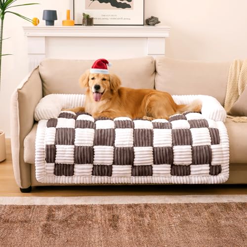 FUNNY FUZZY Haustier-Couch-Bezüge für Sofa, große Hundetoilettenabdeckung, Schutz, Plüsch-Haustierbett-Matte für Möbelschutz, Größe XL, Hellbraun von FUNNY FUZZY