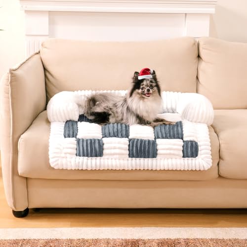 FUNNY FUZZY Haustier-Couchbezüge für Sofa, Hundetoilettenbezug, Schutz, 70 x 65 cm, gemütliches cremefarbenes Karo, waschbar, Haustierbett-Matte für Möbel, Sofabezug für Hunde und Katzen, klein, von FUNNY FUZZY