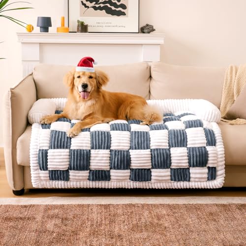 FUNNY FUZZY Haustier-Couchbezüge für Sofa, große Hunde-Couch-Abdeckung, Schutz, Plüsch-Haustierbett-Matte für Möbelschutz, Größe XL, gedecktes Grau von FUNNY FUZZY