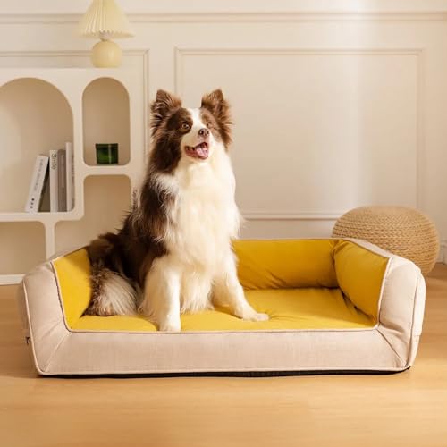 FUNNY FUZZY Hundebett für große Hunde, Hundesofa Couch für Welpen mit orthopädischer Eierkisten-Schaumstoffstütze, abnehmbarer, maschinenwaschbarer Haustierbettbezug, rutschfeste Unterseite von FUNNY FUZZY