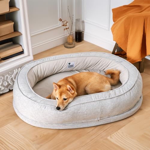 FUNNY FUZZY Hundebett für große Hunde, ovales Donut-Hundebett mit orthopädischem, wasserdichtem Eierkisten-Schaumstoff mit waschbarem, abnehmbarem Haustierbettbezug, rutschfestes Hundebett für von FUNNY FUZZY