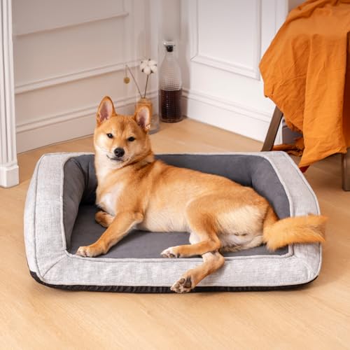 FUNNY FUZZY Orthopädische Hundebetten für mittelgroße Hunde, Sofa mit hoher Nackenrolle, abnehmbare Bezüge, rutschfeste Unterseite, Haustier-Couch-Betten von FUNNY FUZZY