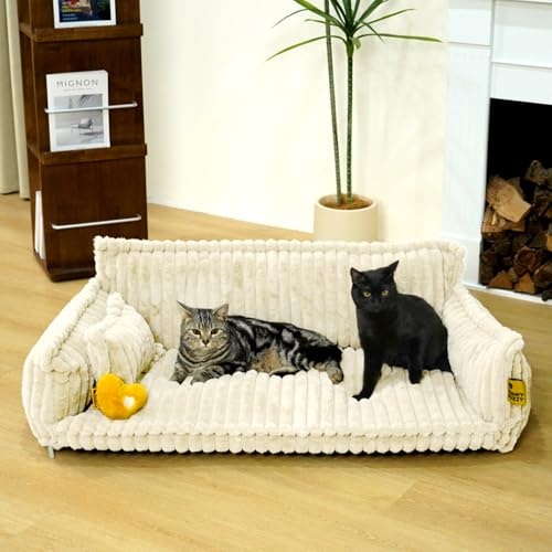 FUNNY FUZZY Orthopädisches Katzen-Couchbett, niedliches Katzensofa, waschbares Katzenbett mit flauschigem Kunstfell-Luftpolsterbezug, Katzenstuhl für Indoor-Katzen, weiches Haustierbett für Welpen und von FUNNY FUZZY