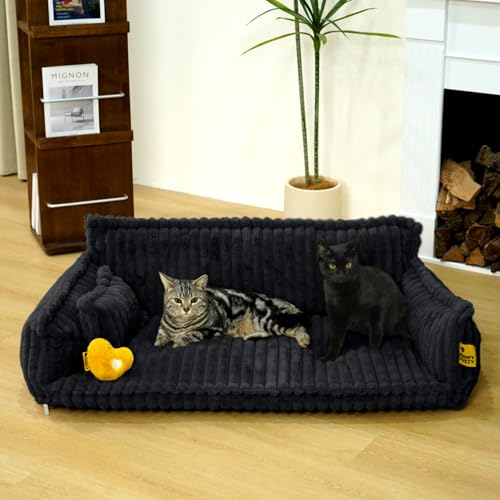 FUNNY FUZZY Orthopädisches Katzen-Couchbett, niedliches Katzensofa, waschbares Katzenbett mit flauschigem Kunstfell-Luftpolsterbezug, Katzenstuhl für Indoor-Katzen, weiches Haustierbett für Welpen und von FUNNY FUZZY