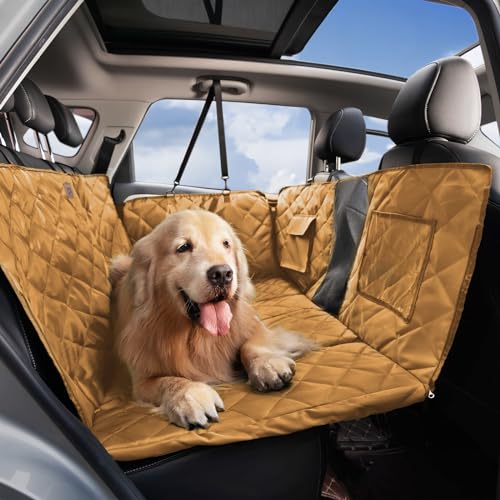 FUNNY FUZZY Rücksitzverlängerung für Hunde, wasserdichter Hundeautositzbezug mit Aufbewahrungstasche, Hundehängematte für Auto Hundeautobett (Braun) von FUNNY FUZZY