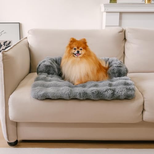 FUNNYFUZZY Beruhigende Hundebett-Matte, flauschiger Couchbezug für Sofa, Möbelschutz mit abnehmbarem, waschbarem Bezug für kleine Hunde und Katzen (Grau, 70 x 61 x 14 cm) von FUNNY FUZZY