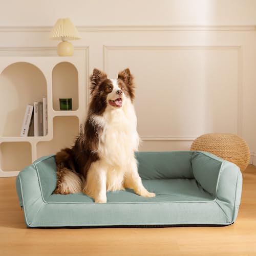FUNNYFUZZY Großes Hundebett Couch-Sofa: XL Orthopädische Hundebetten Große Größe Hund Welpe mit bequemem, atmungsaktivem 3D-Eierschaum, abnehmbarer, maschinenwaschbarer Bezug, rutschfeste Unterseite von FUNNY FUZZY