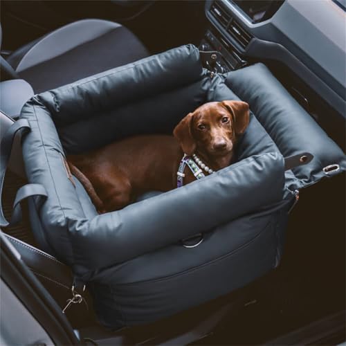 FUNNYFUZZY Hundeautositz für kleine Hunde, wasserdichtes Hunde-Autobett mit Aufbewahrungstasche, Sicherheits-Clip-on-Hundeleine, abnehmbarer tragbarer Haustier-Autositz (Abyss Blue, 55 x 50 x 45 cm) von FUNNY FUZZY