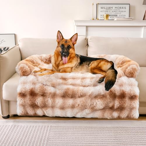 Funny FUZZY Beruhigende Hundebett-Matte, flauschig, flauschig, Couchbezug für Sofa, Möbelschutz mit abnehmbarem, waschbarem Bezug für große, mittelgroße und kleine Hunde und Katzen (Batikbraun, 120 x von FUNNY FUZZY