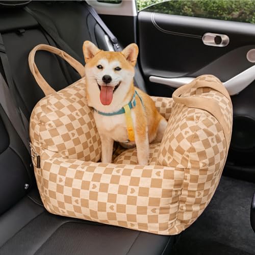 FUNNYFUZZY Hundeautositz, Hunde-Auto-Tragetasche, abnehmbar, waschbar, kleiner Hundeautositz für kleine Haustiere – Hundeerhöhung mit Aufbewahrungstasche, verstellbare Sicherheitsleine zum Anklippen von FUNNY FUZZY