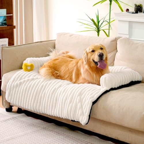 Fuzzy Haustier-Couchbezüge für Sofa, 119,4 cm L × 94 cm B × 15,2 cm H, beruhigendes Hundebett, flauschige Plüsch-Hundematte als Möbelschutz mit Nackenrolle für große, mittelgroße und kleine Hunde und von FUNNY FUZZY