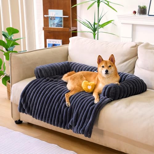 Fuzzy Haustier-Couchbezüge für Sofa, 94 cm L × 83,8 cm B × 15,2 cm H, beruhigendes Hundebett, flauschige Plüsch-Hundematte als Möbelschutz mit Nackenrolle für große, mittelgroße und kleine Hunde und von FUNNY FUZZY