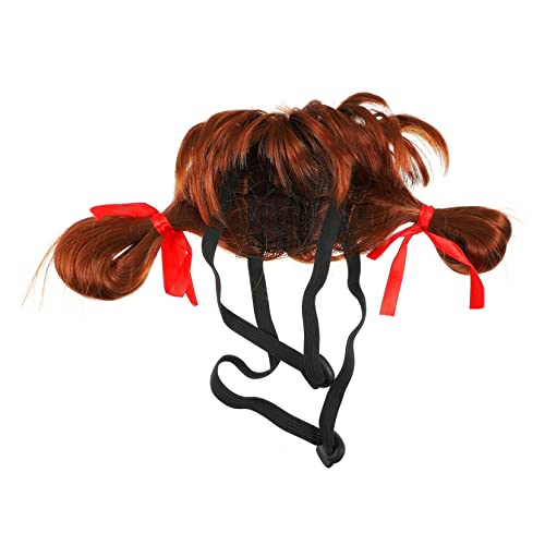 FUNOMOCYA 1 STK Haustier Perücke Mädchen-Outfits Hund Vokuhila Perücke Hündchen Verkleiden Kleines Welpen-Cosplay-kostüm Mini-stirnbandperücke Lockig Hotdog Hut Ordentlicher Pony Polyester von FUNOMOCYA