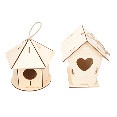 FUNOMOCYA 2st Vogelhaus Aus Holz Vogelhaus Draußen Kinderspielzeug Outdoor-Spielzeug Für Kinder Vogelhaus Modell Selber Bauen DIY Vogelnest Kinder Spielset Hängende Vogelverzierung Beige von FUNOMOCYA