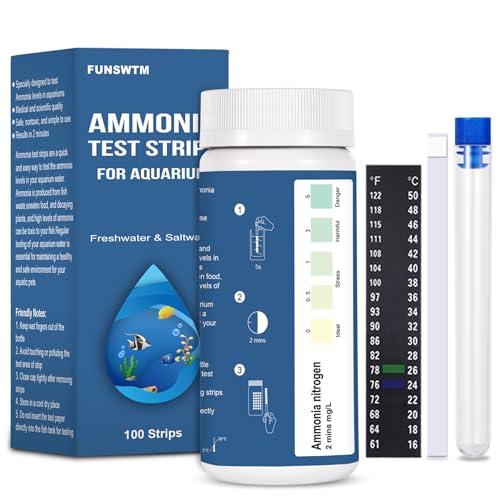 FUNSWTM Ammoniak-Teststreifen für Aquarien: 100 Stück Aquarium Ammoniak-Teststreifen für Salzwasser & Süßwasser Aquarien & Teiche - Ammoniak-Testset mit Reagenzglas-Thermometer-Stick von FUNSW