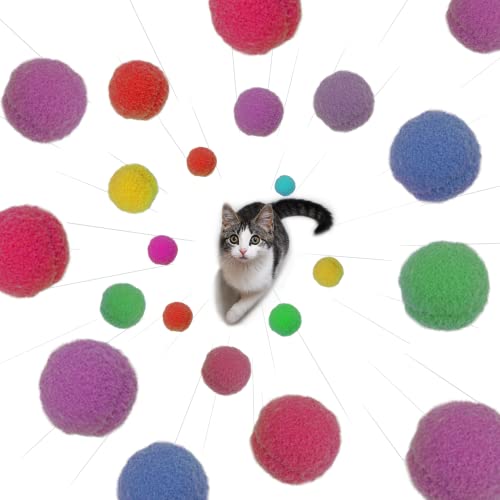 30 Stück 5 cm Premium bunte Katzenspielzeugbälle – weiches Kätzchen-Pompon-Spielzeug – leicht und klein, einfache Pfote für Indoor-Katzen, interaktives Spielen mit leisem Ball und Katzen von FUPUSUN