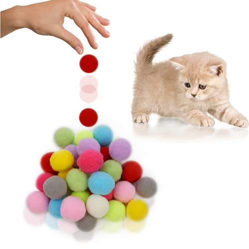 Update 2022 FUPUSUN 30 Stück 3 cm Premium bunte Katzenspielzeugbälle – weiches Kätzchen-Pompon-Spielzeug – leicht und klein, einfach Pfote für Indoor-Katzen, interaktives Spielen, leiser Ball, Katzen von FUPUSUN