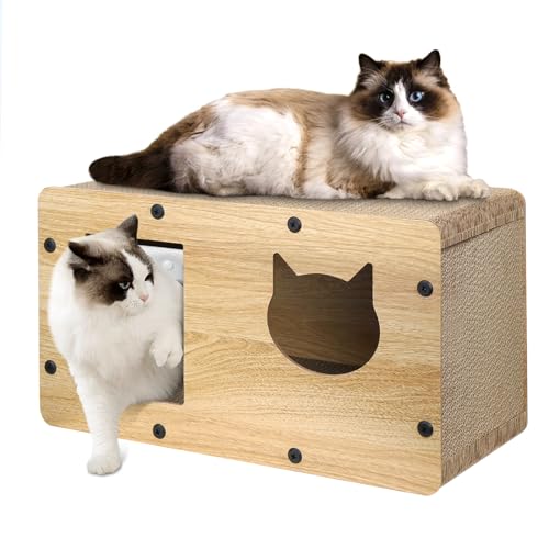 Katzenhaus Pappe mit Katzen Kratzbrett, Furjoy Katzenbett Katzenhöhle für Indoor-Katzen mit Katzenminze, Einfach zu Montierendes Katzen Kratzmöbel für Verschiedene Wohnkultur, 53 * 30 * 28cm von FURJOY