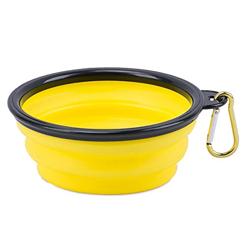 FURLOU Schüssel, zusammenklappbarer Hundenapf, Silikon-Haustiernapf, Outdoor-Reise, tragbarer Hundenapf, Haustier-Wassernapf, Welpenfutterbehälter, Futternapf, Schüssel. Schalen (Color : Giallo) von FURLOU