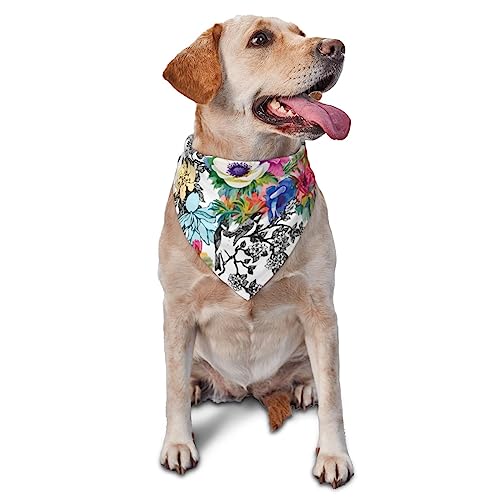 Garden Blossoming Wildflowers Birds Leaves Branches Dog Bandana Cute Soft Washable Dog Scarf Summer Adjustable Cat Halstuch-Lätzchen Pet Dreieckstuch von FURLOU