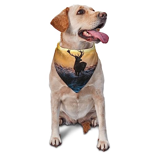 Landschaft Hirsch Hund Bandana Niedlich Weich Waschbar Hund Schal Sommer Verstellbare Katze Halstuch Lätzchen Haustier Dreieckstuch von FURLOU