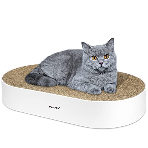 Kratzbaum für Katzen, 63 x 35 x 10 cm, oval, Wellpappe, rundes Kratz-Lounge-Bett, Sofa, Katzen-Kratzschale mit Bio-Katzenminze [Home Clean Design mit Kratzbox] von FUROZY