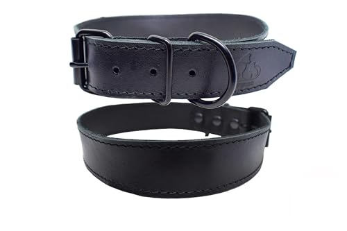 FURRO® Premium Hunde Halsband aus schwarzem Leder – Dünneres Leder mit mattschwarzer Hardware, schlankes und langlebiges Design (Halsumfang 32–51 cm) von FURRO