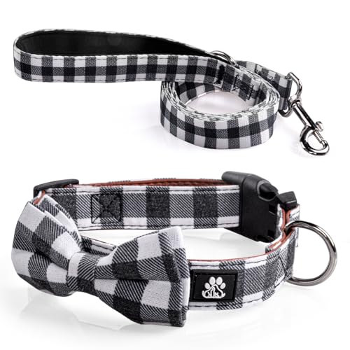 FURRYFECTION 3-teiliges Hundehalsband mit Fliege und Leine für kleine, mittelgroße und große Hunde, verstellbares Hundehalsband mit Fliege für Mädchen oder Jungen, Hunde und Katzen (XS Halsband + von FURRYFECTION