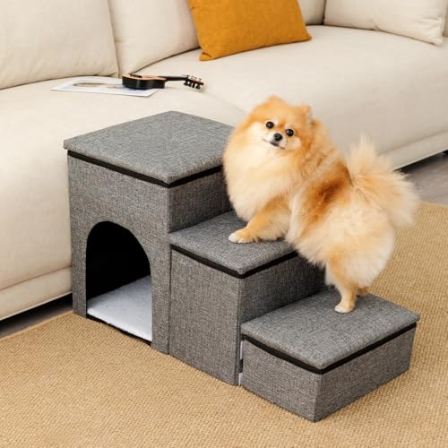 FURRYPAWS Hundetreppe für Bett Indoor Sofa Stufen & Rampe Multifunktionale Hundetreppe mit Aufbewahrungsboxen, Haustierbett & Haus für kleine Hunde und Kätzchen - Ideal für den Innenbereich von FURRYPAWS