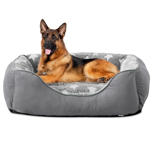 FURTIME Hundebett Grosse Hunde Hundekorb Waschbar Hundekörbchen rutschfeste Hundebetten Flauschig Hundematratze mit Erhöhte Ränder Weiches Hundesofa für Hunde Katze XXL(106x80x23cm) Grau/Sterne von FURTIME