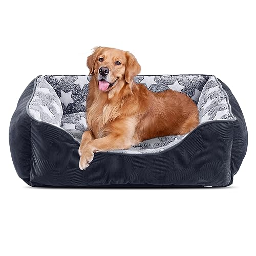 FURTIME Hundebett Grosse Hunde, 89x63cm Hundebett waschbar, Anti-Angst Hundekorb Grosse Hunde, rutschfestes Haustierbett, Hundecouch Hundebett XL Grau/Sterne von FURTIME