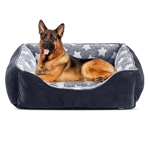 FURTIME Hundebett Grosse Hunde Hundekorb Waschbar Hundekörbchen rutschfeste Hundebetten Flauschig Hundematratze mit Erhöhte Ränder Weiches Hundesofa für Hunde Katze XXL(106x80x23cm) Schwarz/Sterne von FURTIME