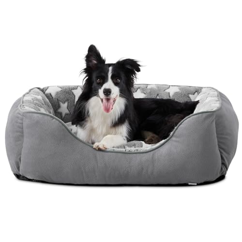 FURTIME Hundebett Kleine Hunde Hundekorb Waschbar Hundekörbchen rutschfeste Hundebetten Flauschig Hundematratze mit Erhöhte Ränder Weiches Hundesofa für Hunde Katze M(63x53x20cm) Grau/Sterne von FURTIME