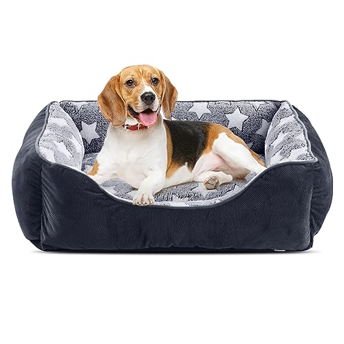 FURTIME Hundebett Kleine Hunde Hundekorb Waschbar Hundekörbchen rutschfeste Hundebetten Flauschig Hundematratze mit Erhöhte Ränder Weiches Hundesofa für Hunde Katze S(51x48x18cm) Schwarz/Sterne von FURTIME