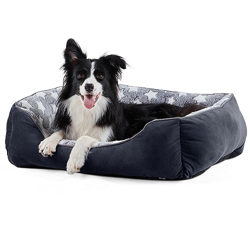 FURTIME Hundebett Kleine Hunde Hundekorb Waschbar Hundekörbchen rutschfeste Hundebetten Flauschig Hundematratze mit Erhöhte Ränder Weiches Hundesofa für Hunde Katze M(63x53x20cm) Schwarz/Sterne von FURTIME