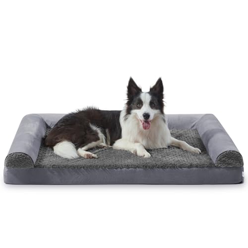 FURTIME Orthopädisches Hundebett Grosse Hunde Ergonomisches hundebett Orthopädisch Waschbar - 89x64 cm Hundesofa Hundekissen (Grau, L - L 89 x B 64 x H 17 cm) von FURTIME